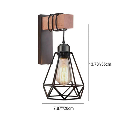 Oval Diamond Solid Wood Iron 1-Light Wall Sconce Lamp