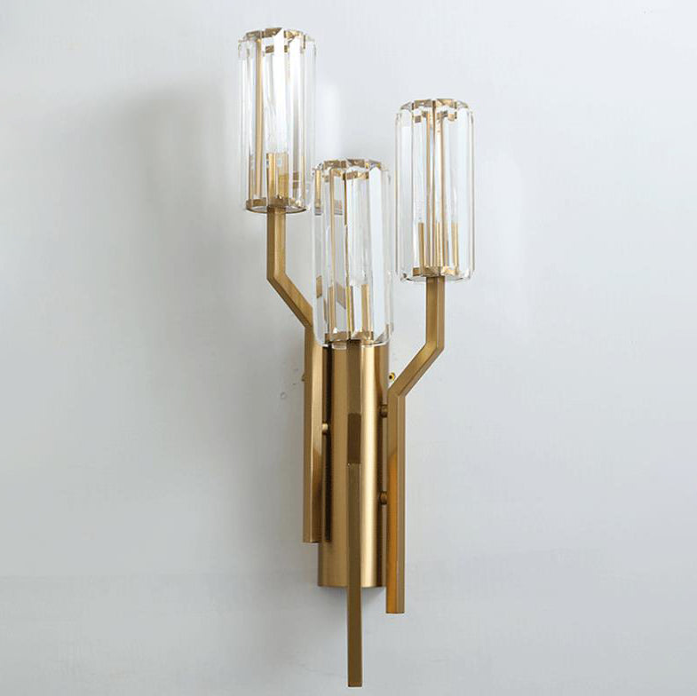Luxury Cylinder Hardware Crystal 3-Light Wall Sconce Lamp
