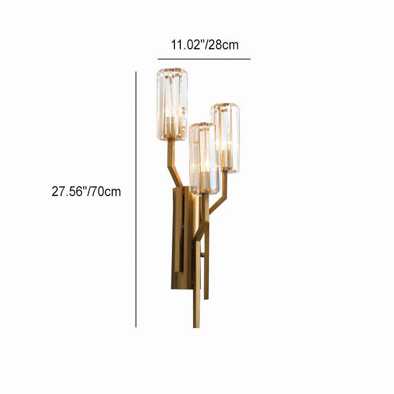 Luxury Cylinder Hardware Crystal 3-Light Wall Sconce Lamp