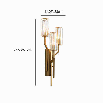 Luxury Cylinder Hardware Crystal 3-Light Wall Sconce Lamp