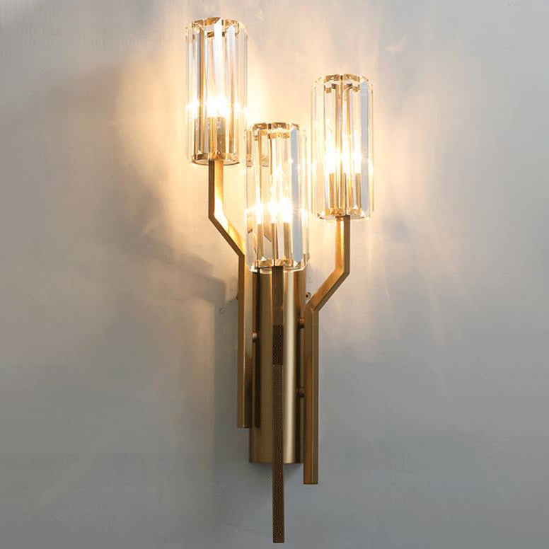 Luxury Cylinder Hardware Crystal 3-Light Wall Sconce Lamp