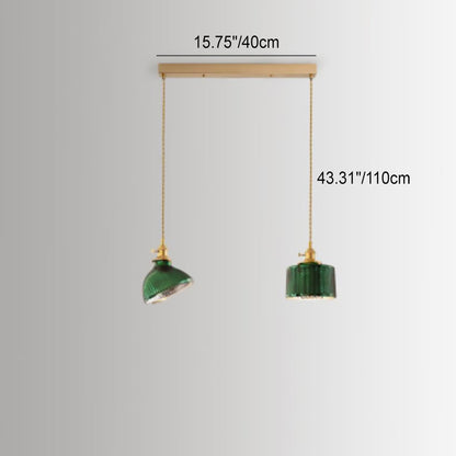 Nordic Vintage Green Brass Glass 1/2/3 Light Island Light Chandelier