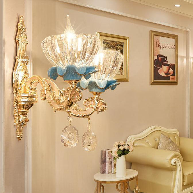 Flower Petal Zinc Alloy Crystal Glass 1/2 Wall Sconce Lamp