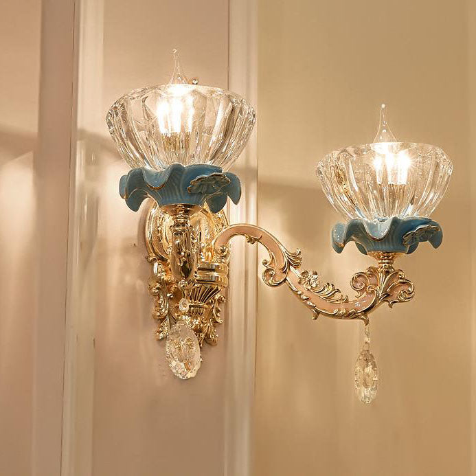 Flower Petal Zinc Alloy Crystal Glass 1/2 Wall Sconce Lamp
