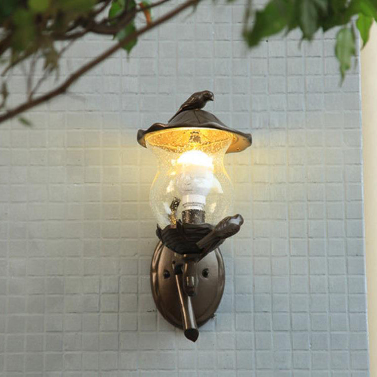 European Gourd Bird Aluminum Glass 1-Light Wall Sconce Lamp