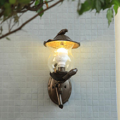 European Gourd Bird Aluminum Glass 1-Light Wall Sconce Lamp