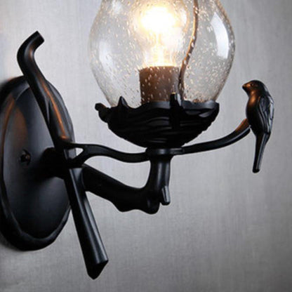 European Gourd Bird Aluminum Glass 1-Light Wall Sconce Lamp