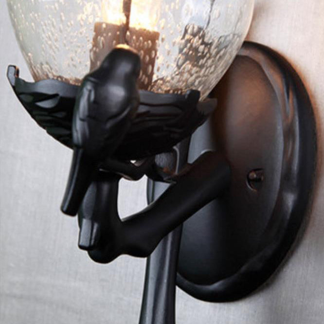 European Gourd Bird Aluminum Glass 1-Light Wall Sconce Lamp