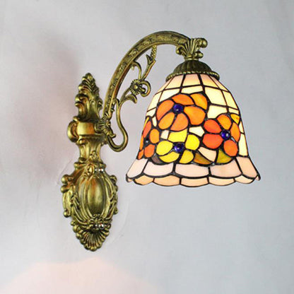 Tiffany Cup Iron Stained Glass 1-Light Wall Sconce Lamp