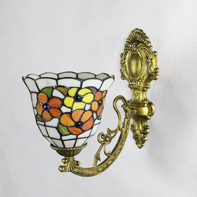 Tiffany Cup Iron Stained Glass 1-Light Wall Sconce Lamp