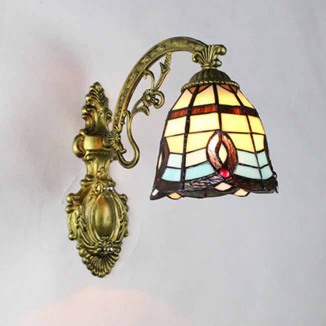 Tiffany Cup Iron Stained Glass 1-Light Wall Sconce Lamp