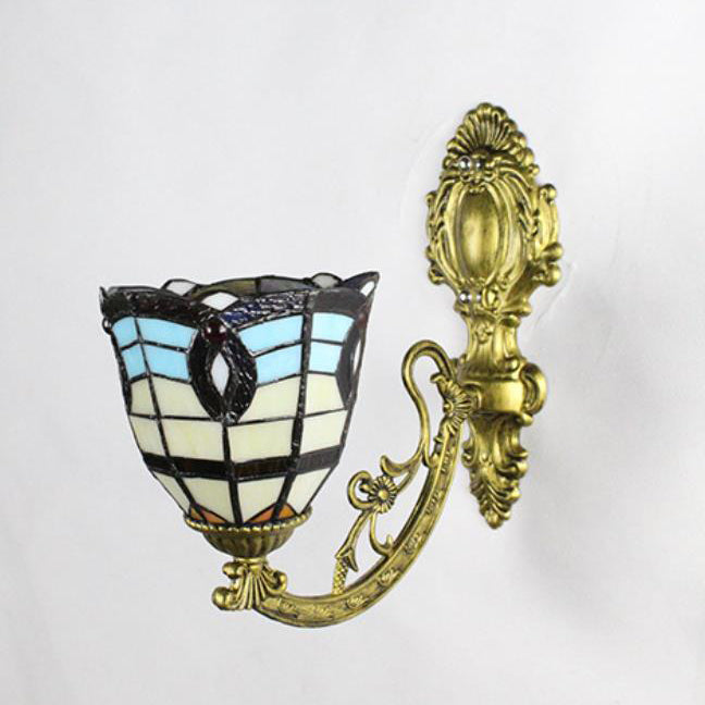 Tiffany Cup Iron Stained Glass 1-Light Wall Sconce Lamp