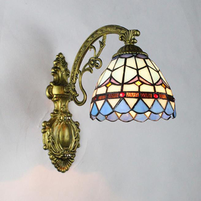 Tiffany Cup Iron Stained Glass 1-Light Wall Sconce Lamp