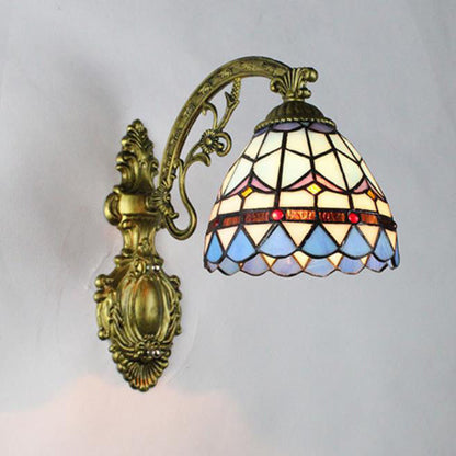 Tiffany Cup Iron Stained Glass 1-Light Wall Sconce Lamp