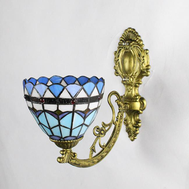 Tiffany Cup Iron Stained Glass 1-Light Wall Sconce Lamp