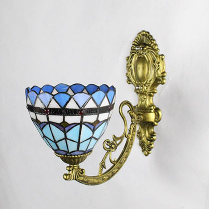 Tiffany Cup Iron Stained Glass 1-Light Wall Sconce Lamp