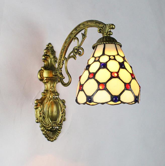 Tiffany Cup Iron Stained Glass 1-Light Wall Sconce Lamp