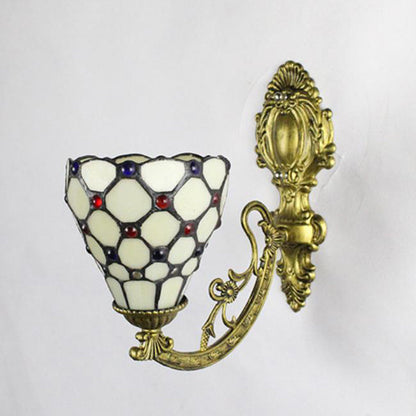 Tiffany Cup Iron Stained Glass 1-Light Wall Sconce Lamp