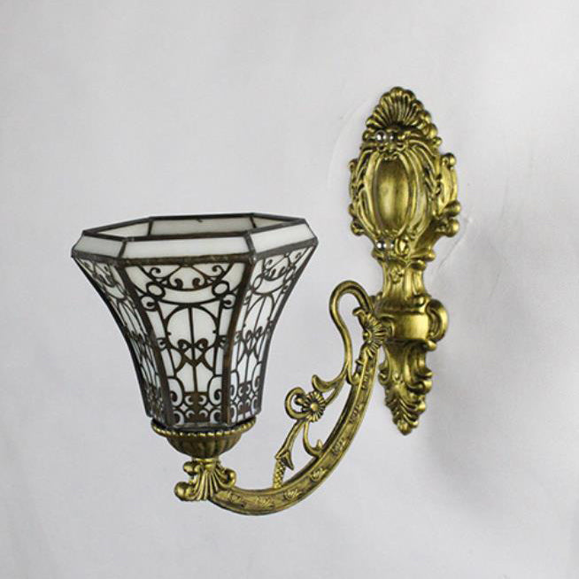 Tiffany Cup Iron Stained Glass 1-Light Wall Sconce Lamp