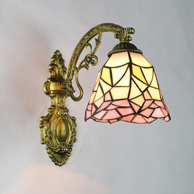 Tiffany Cup Iron Stained Glass 1-Light Wall Sconce Lamp