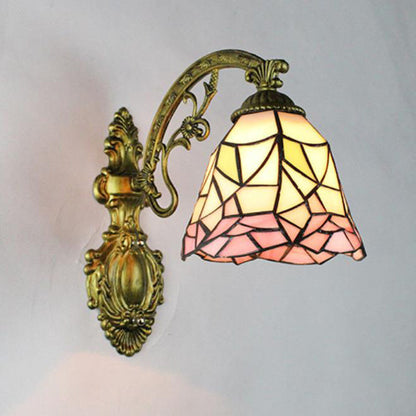 Tiffany Cup Iron Stained Glass 1-Light Wall Sconce Lamp