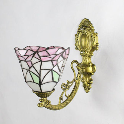Tiffany Cup Iron Stained Glass 1-Light Wall Sconce Lamp