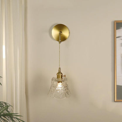 French Brass Carved Glass 1-Light Wall Sconce Lamp