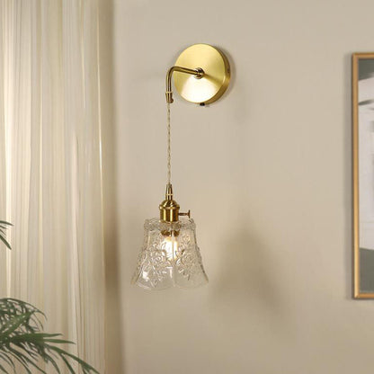 French Brass Carved Glass 1-Light Wall Sconce Lamp