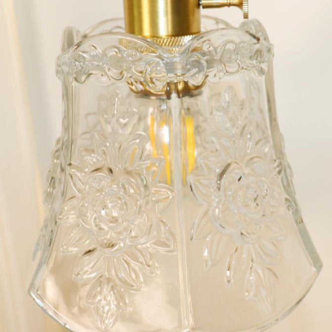 French Brass Carved Glass 1-Light Wall Sconce Lamp