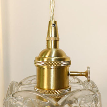 French Brass Carved Glass 1-Light Wall Sconce Lamp