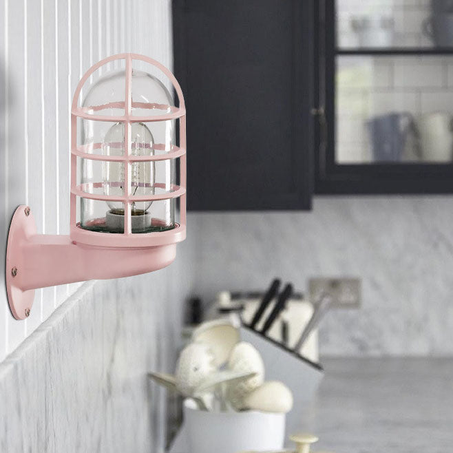 Macaron Cylinder Grid Iron Glass 1-Light Wall Sconce Lamp