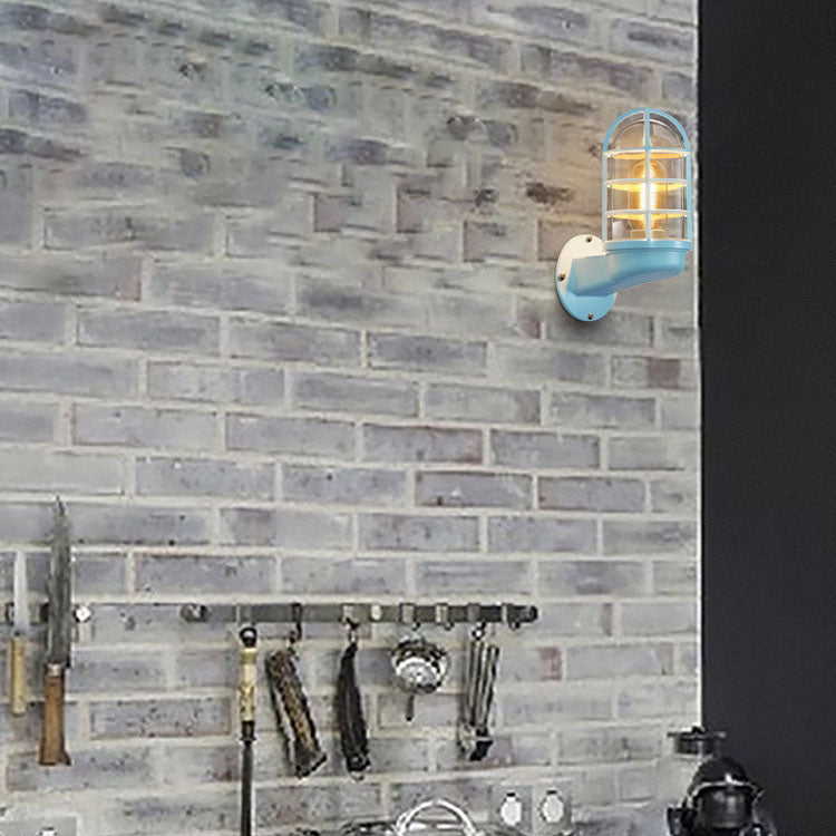 Macaron Cylinder Grid Iron Glass 1-Light Wall Sconce Lamp