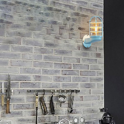 Macaron Cylinder Grid Iron Glass 1-Light Wall Sconce Lamp