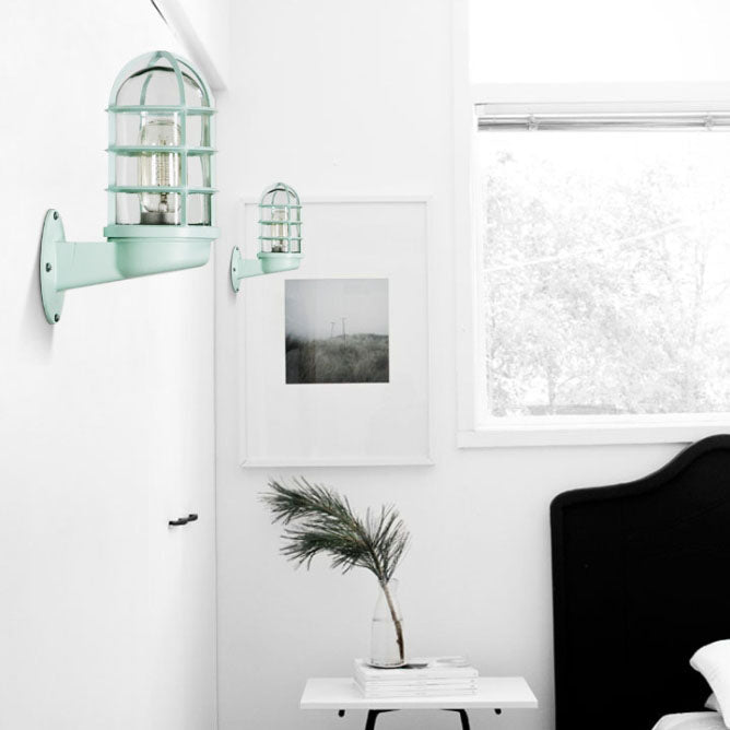 Macaron Cylinder Grid Iron Glass 1-Light Wall Sconce Lamp