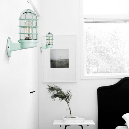 Macaron Cylinder Grid Iron Glass 1-Light Wall Sconce Lamp