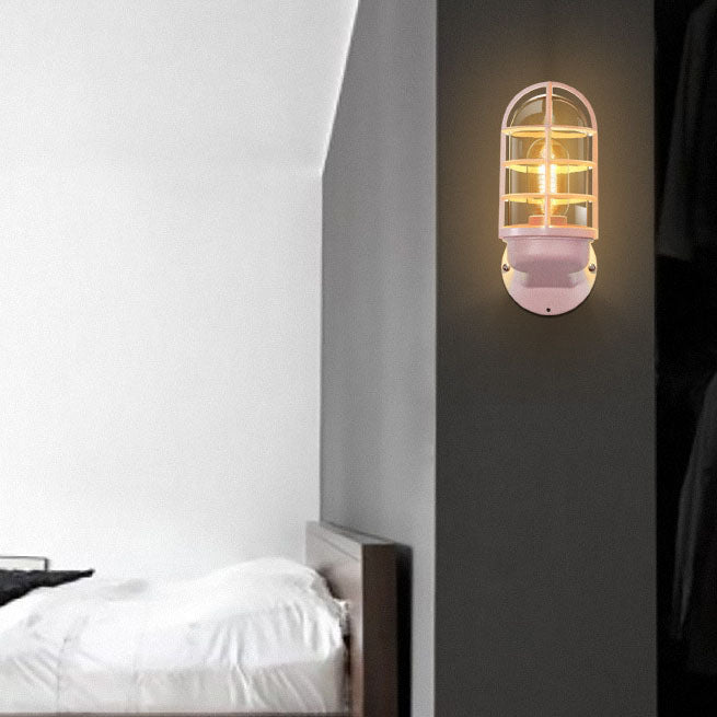 Macaron Cylinder Grid Iron Glass 1-Light Wall Sconce Lamp