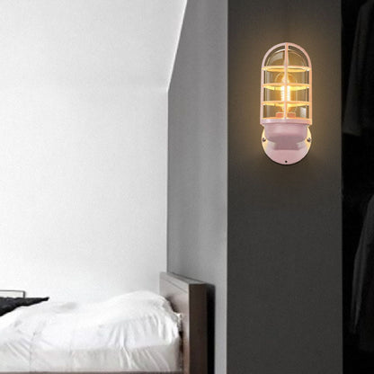 Macaron Cylinder Grid Iron Glass 1-Light Wall Sconce Lamp
