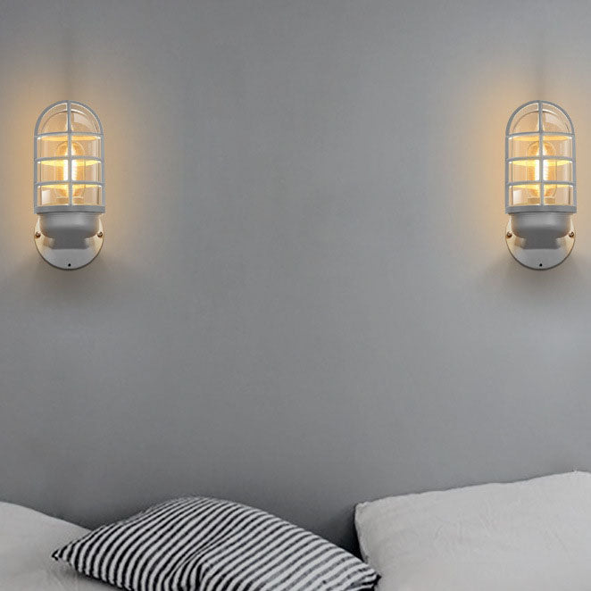 Macaron Cylinder Grid Iron Glass 1-Light Wall Sconce Lamp