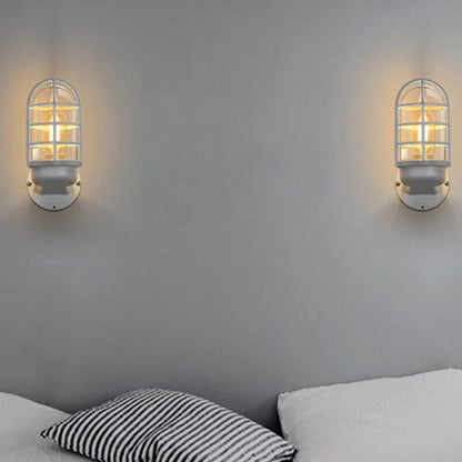 Macaron Cylinder Grid Iron Glass 1-Light Wall Sconce Lamp