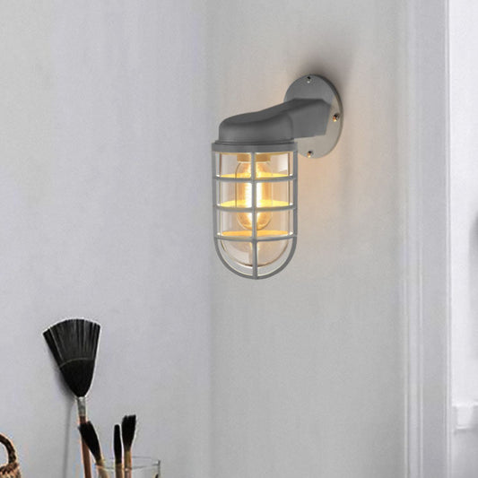 Macaron Cylinder Grid Iron Glass 1-Light Wall Sconce Lamp
