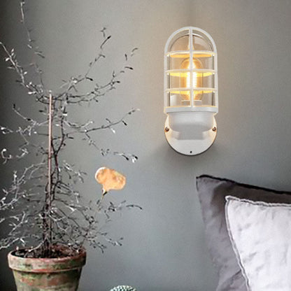 Macaron Cylinder Grid Iron Glass 1-Light Wall Sconce Lamp