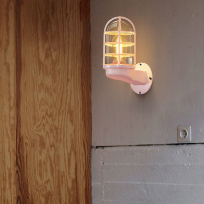 Macaron Cylinder Grid Iron Glass 1-Light Wall Sconce Lamp