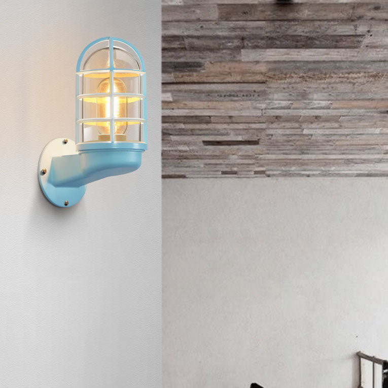 Macaron Cylinder Grid Iron Glass 1-Light Wall Sconce Lamp