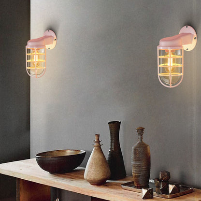 Macaron Cylinder Grid Iron Glass 1-Light Wall Sconce Lamp