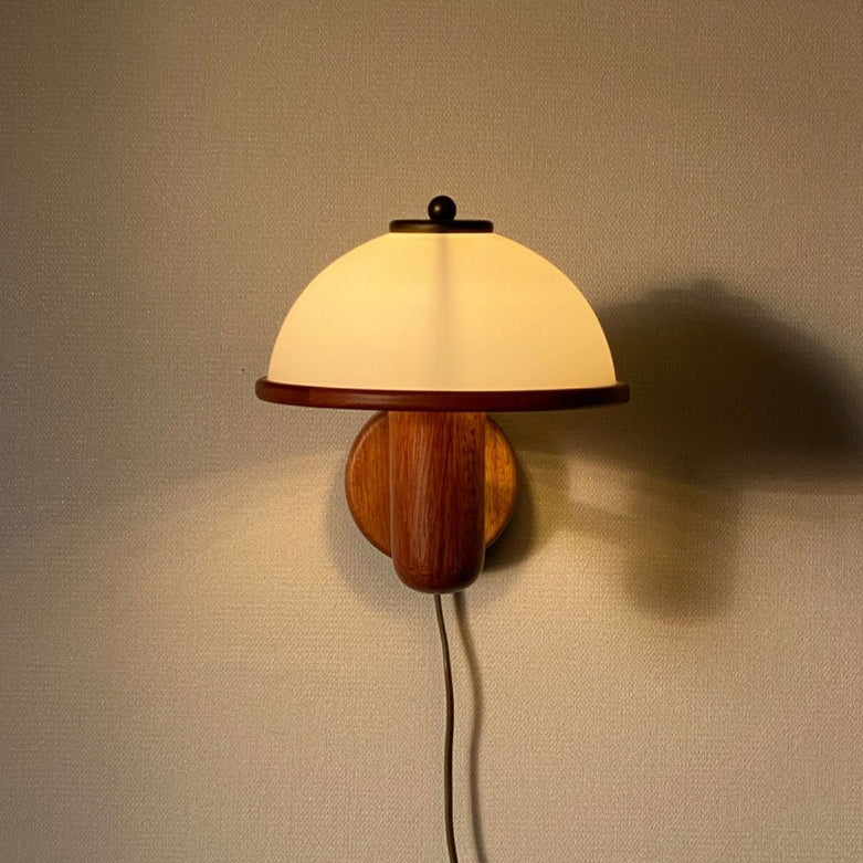 Japanese Wood Mushroom Design 1-Light Wall Sconce Lamp