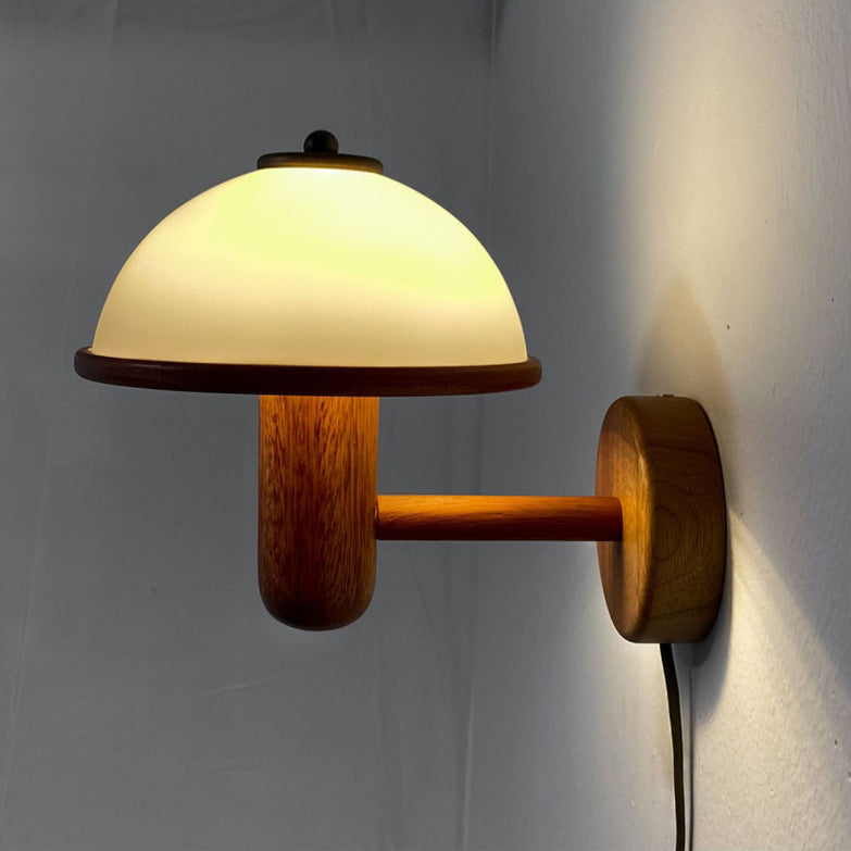 Japanese Wood Mushroom Design 1-Light Wall Sconce Lamp