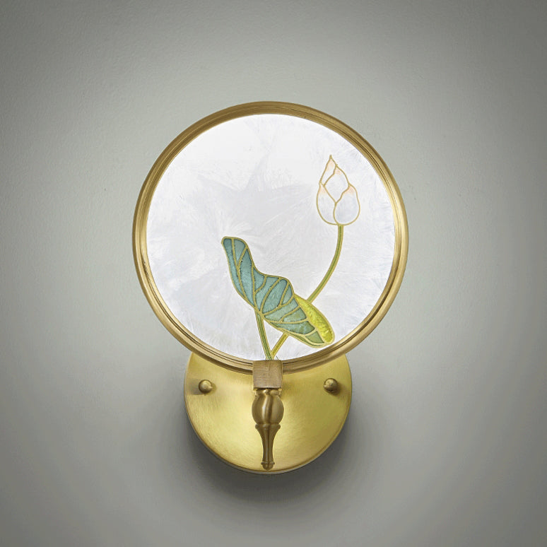 Chinese Enamel Lotus Flower Decor LED Wall Sconce Lamp