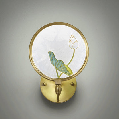 Chinese Enamel Lotus Flower Decor LED Wall Sconce Lamp