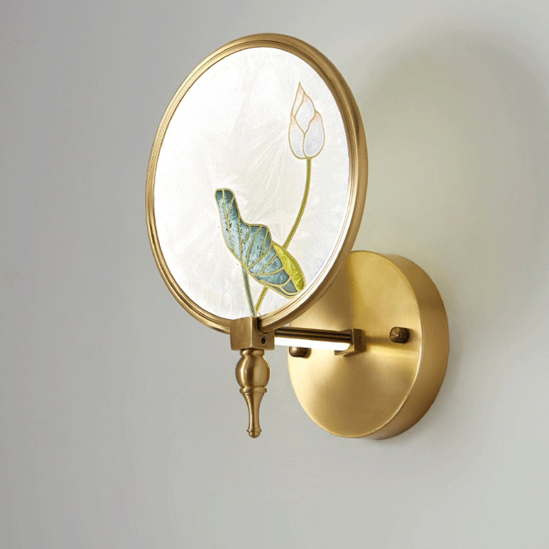 Chinese Enamel Lotus Flower Decor LED Wall Sconce Lamp