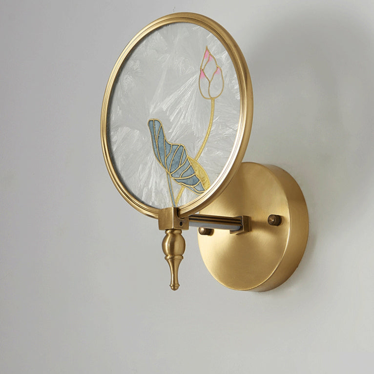 Chinese Enamel Lotus Flower Decor LED Wall Sconce Lamp